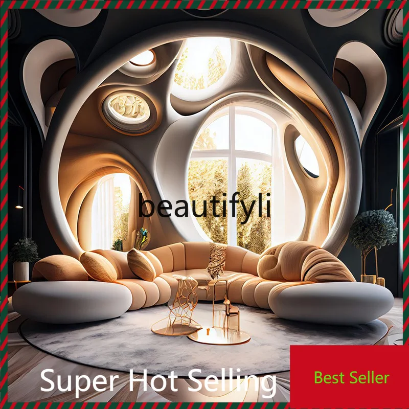 A71Villa large sofa light luxury cream style module combination double-sided curved sofa medium ancient style