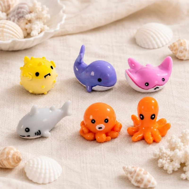 10 Pcs Mini Ocean Animal Figurines Resin Octopus, Dolphin, Fish Miniatures for Micro Landscape Decoration Home Shelf Displays