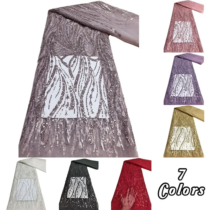 Glitter Sequin Beaded Lace Fabric 90X120Cm French Tulle for Stage Performance Costume Party Wedding Dress Diy