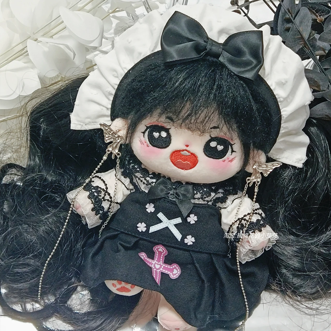 Sweet Cool Girl Black Gyaru Y2K Lace Dress Suit No Attribute Cute 20cm Plush Stuffed Doll Change Clothes Outfit Cosplay Gift