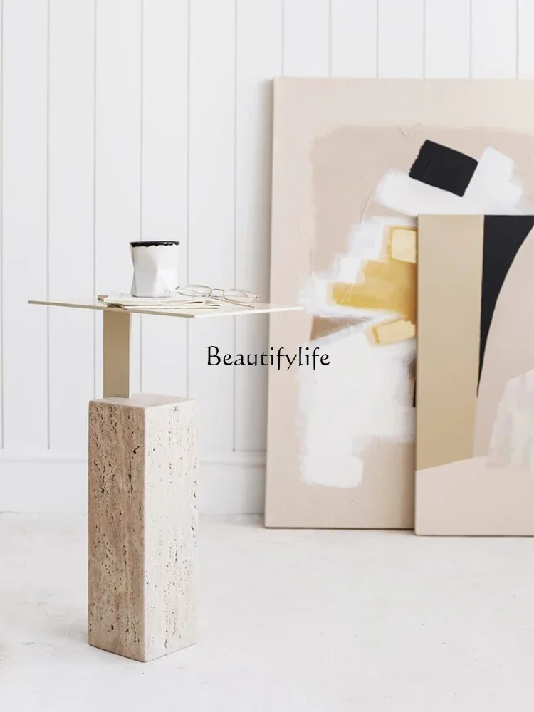 

LJYNordic wind natural travertine edge light luxury marble bedside table