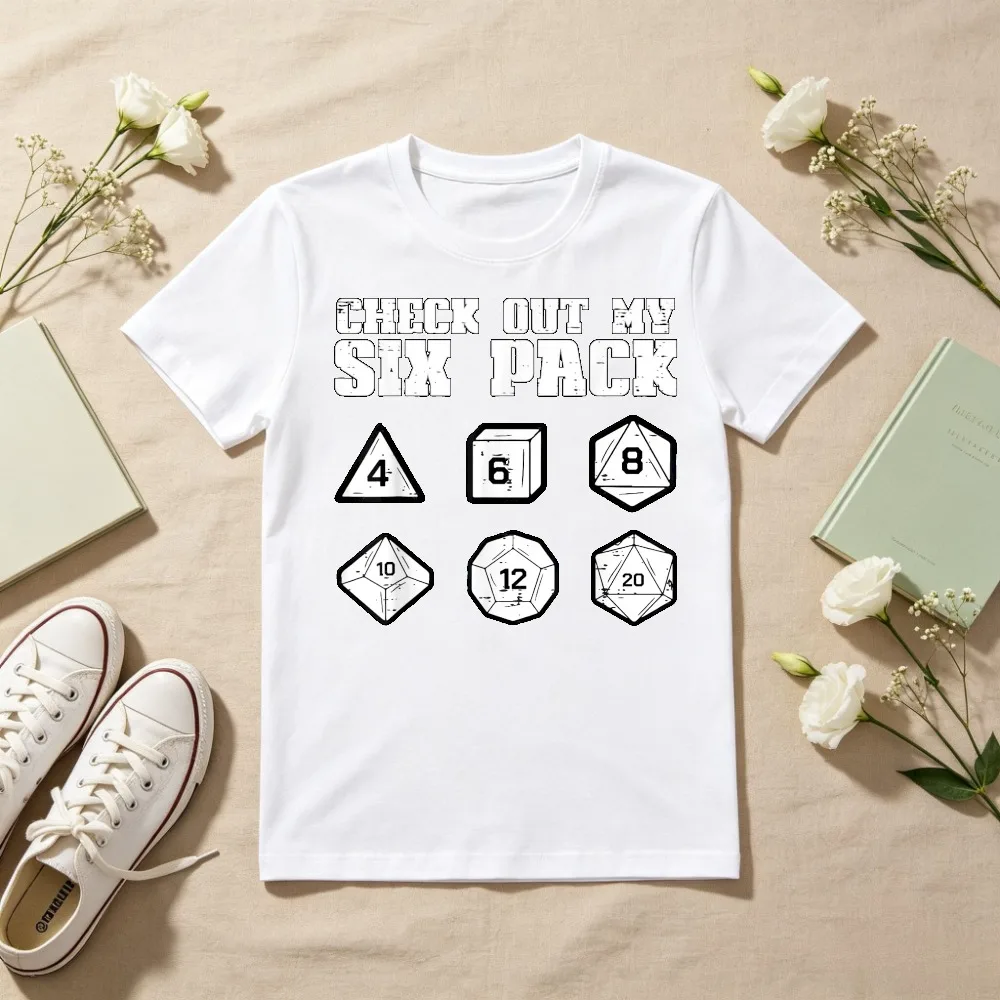 Check Out My 6 Pack Funny RPG Gamer Dungeons and Dragons DICE T-Shirt Vintage Style Casual Fashion Loose Harajuku Man Women Tees