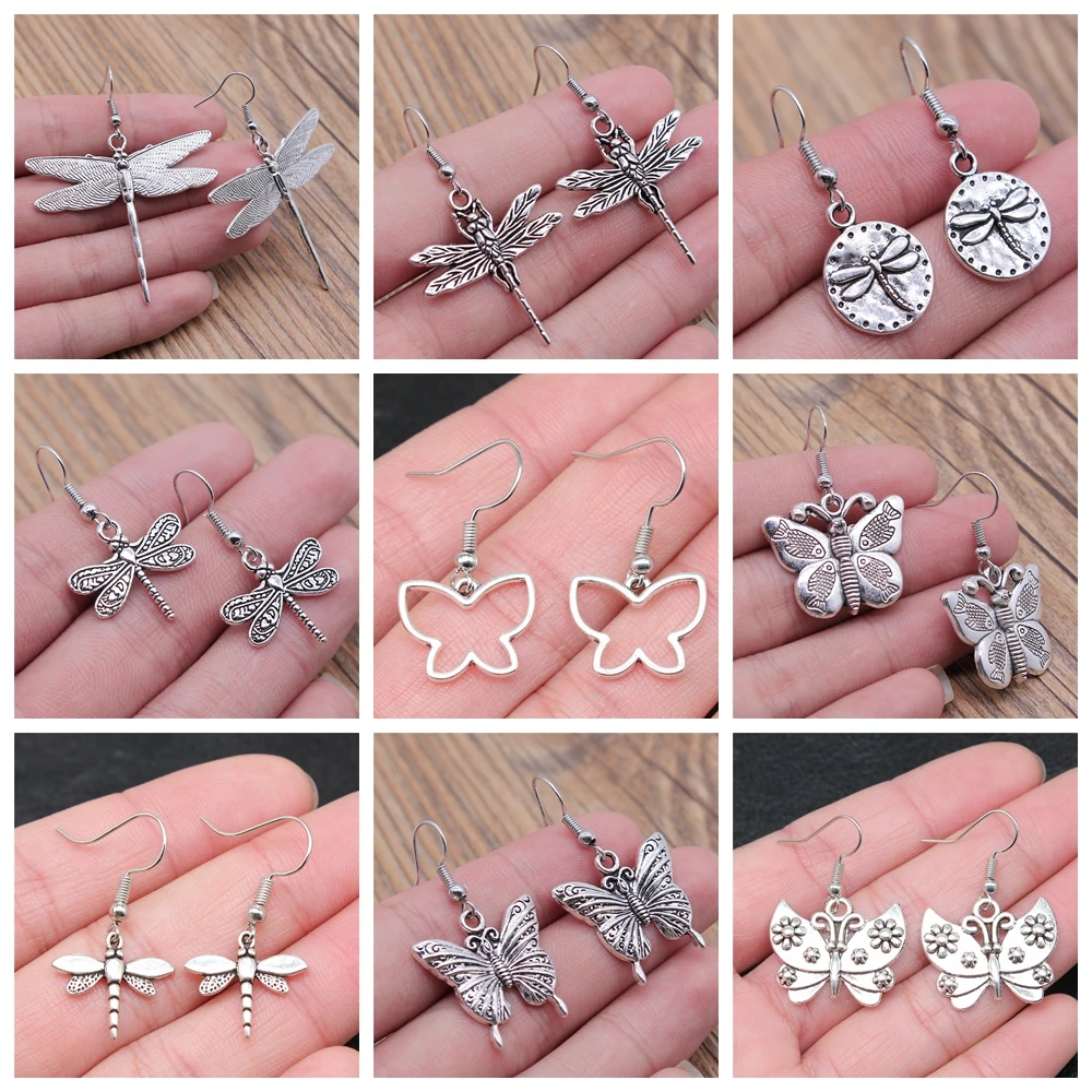 29 Styles New Design Vintage Butterfly & Dragonfly Insect Pendant Drop Earrings For Women Fashion Jewelry Wholesale Factory