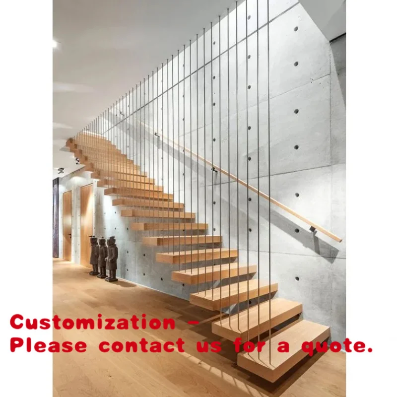 custom.Luxury Interior Floating Stairs Floating Stair Design Cantilevered Stairs with Metal Railing