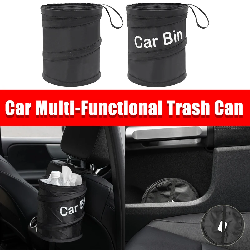 

Foldable Black Car Trash Can Portable Foldable Pop-up Waterproof Bag Hanging Leak-proof Trash Storage Basket Car Accessories