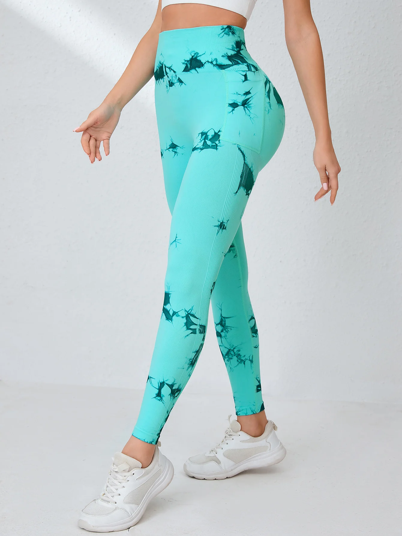 Tie Dye Seamless High Waisted Workout Leggings for Women Scrunch Butt Lifting Yoga Gym Athletic Pants With Pockets