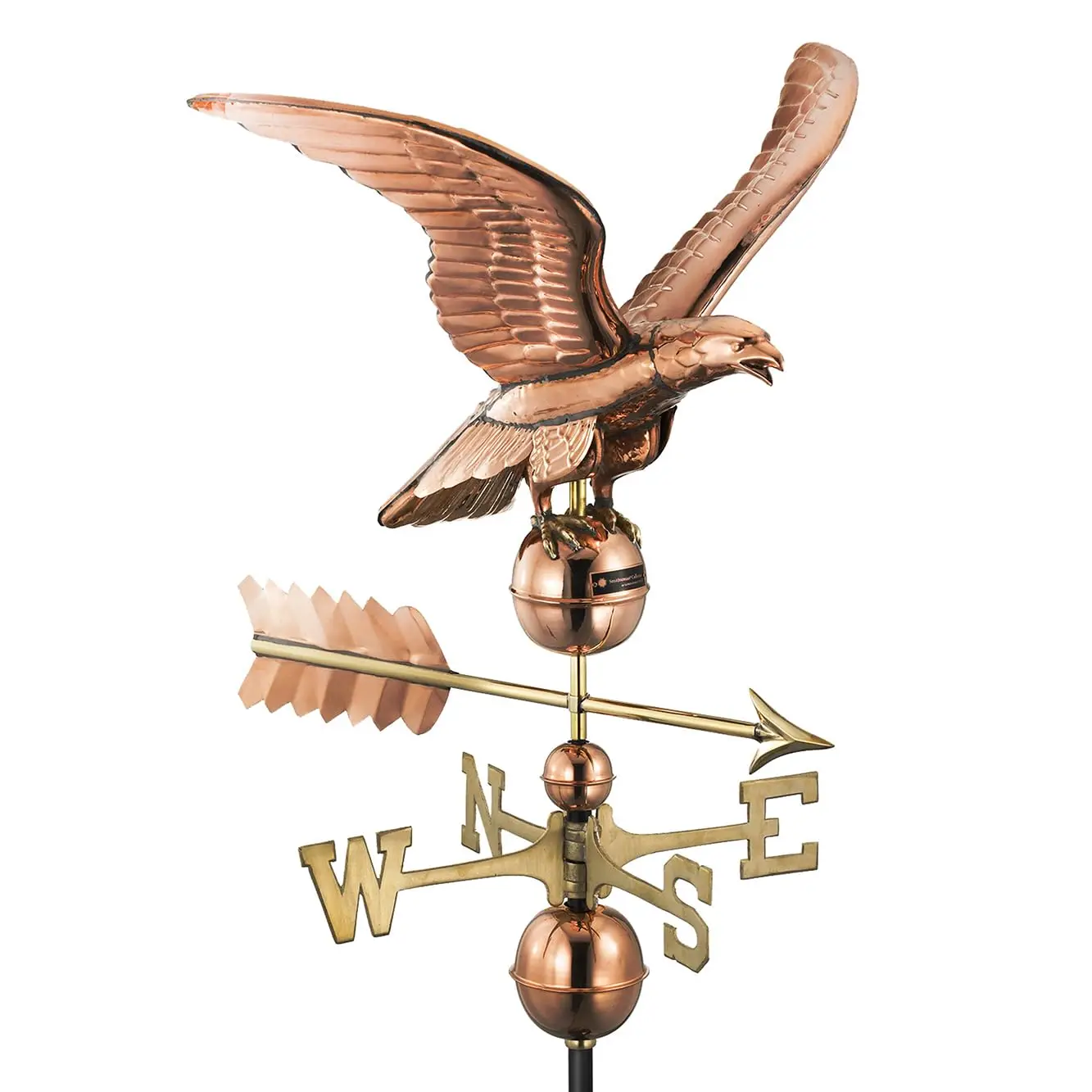 Smithsonian Eagle Copper Weathervane, Includes Adjustable Roof Mount for Easy Installation - Hand-Polished Copper, Customized