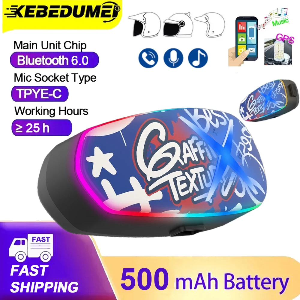 

Bluetooth 6.0 Motorcycle Helmet Headset Creative Doodle Slide plate Style Helmet Headset Hands-free Call Waterproof Earphone