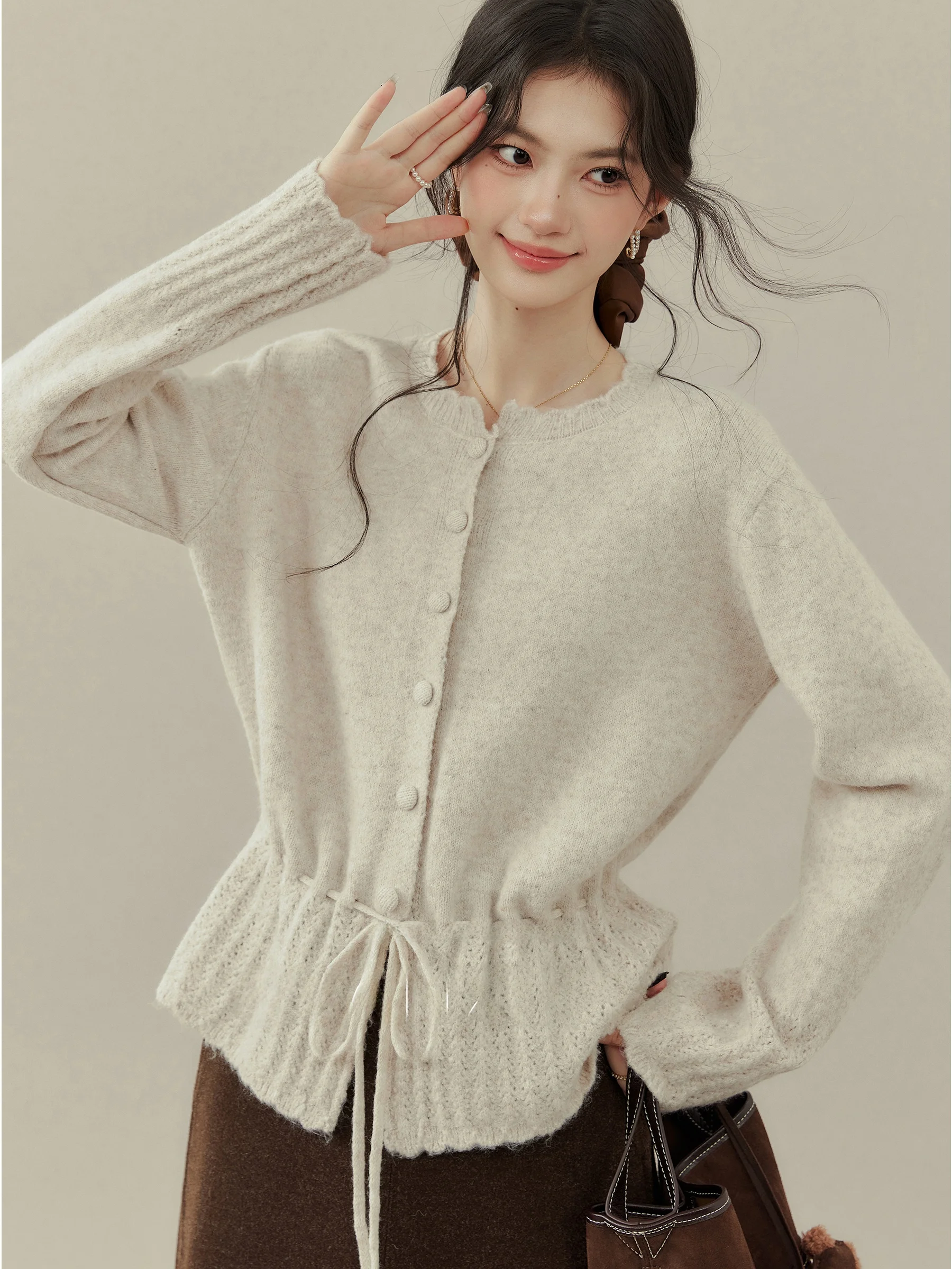 

Warm Tea Cookie plus Size Knitted Sweater Coat Women's Inner Wear Top Gentle Sle Lace Trim Knitwear Casual Winter Faion