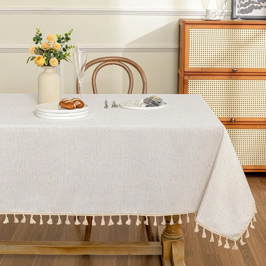 

Скатерть 60x120 дюймов, прямоугольный стол, сверхмощная хлопковая льняная скатерть с кисточками, водонепроницаемые скатерти, скатерть для фермерского дома, морщинистая F