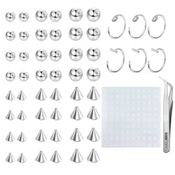Fake Eyebrow Ring Fake Lip Studs Replacement Balls Spike with 100Pcs Sticker Hoop Body Jewelry Fake Skin Piercing 3mm 4mm 5mm