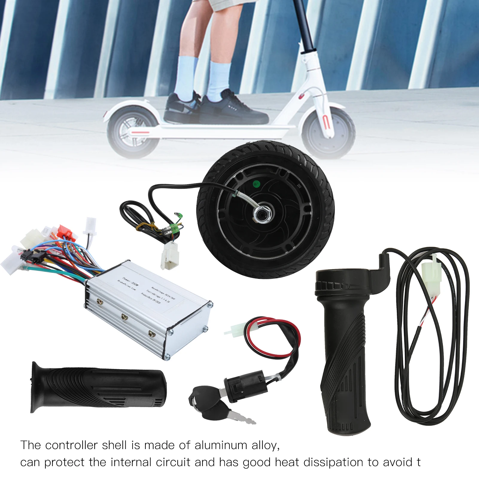 سكوتر كهربائي عجلة فرش محور المحرك 24 فولت 350 واط عجلة معدنية فرش محور موتور عدة 8in سكوتر كهربائي تحويل مجموعة