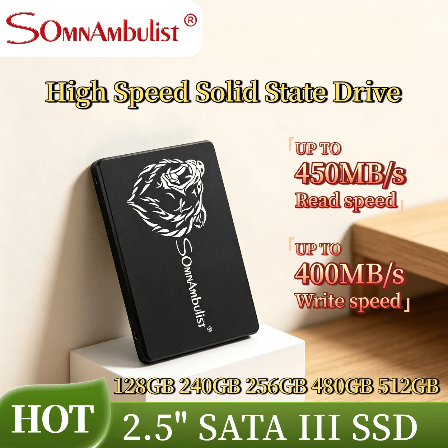 SomnAmbulist 2.5 Polegada SATA3 SSD interno 128GB 240GB 256GB 480GB 512GB 960GB Unidade de estado sólido de capacidade múltipla para laptop