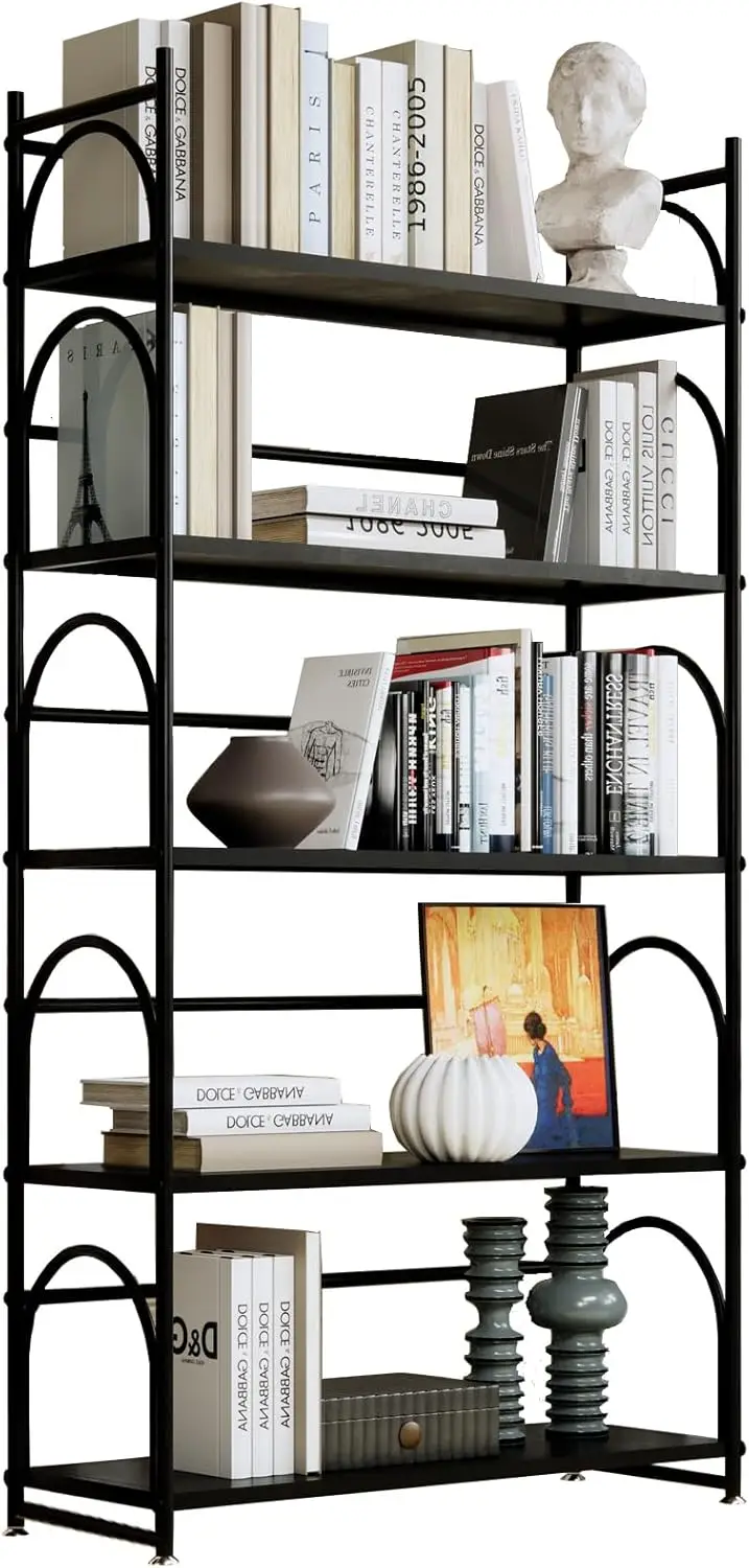 5 Tier Modern Metal Bookshelf, Tall Bookcase Shelf, 64in Bookshelf for Bedroom/Living Room/Home/Office, Storage Rack Shelves for