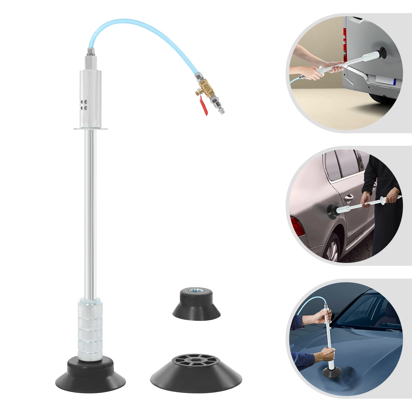 

Black+Silver Pneumatic Steel Puller Hammer with Hose& 3 Suction Cups,57cm Pneumatic Dent Repair Tool Set,70~170PSI for Homes
