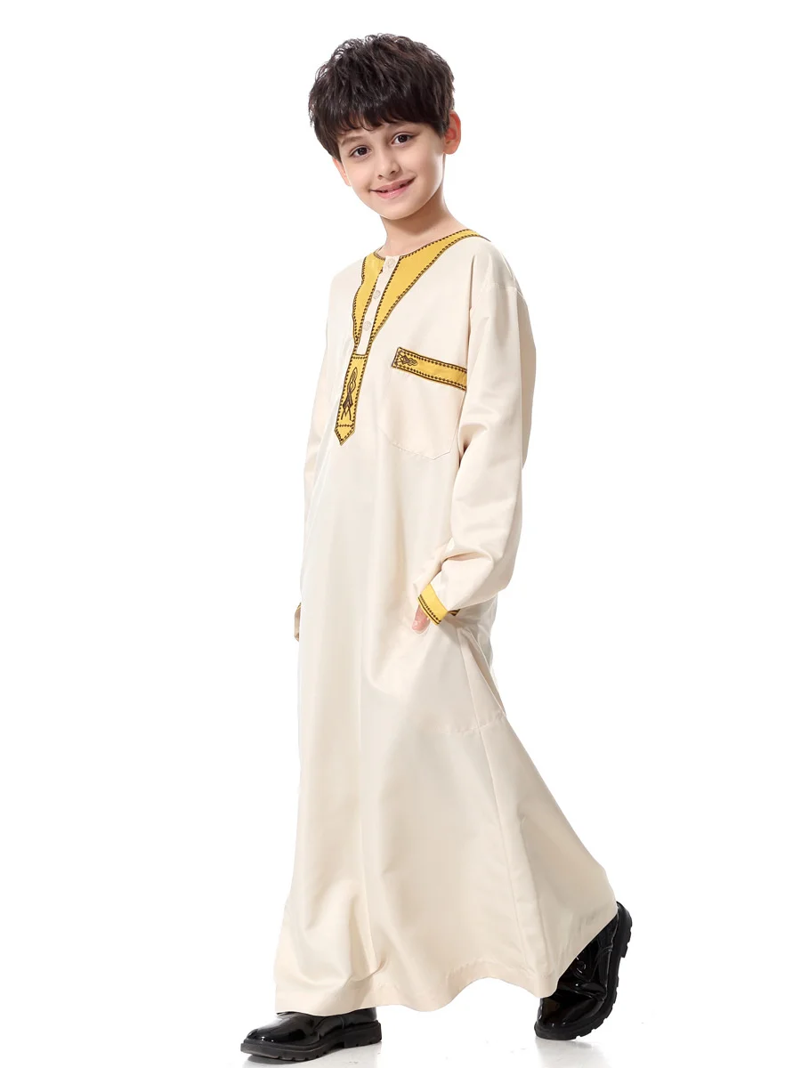 Muslim Kids Abaya Jubba Thobe Caftan for Children Islamic Clothing Long Robe Embroidered Dress Dubai Arab Ramadan Kaftan