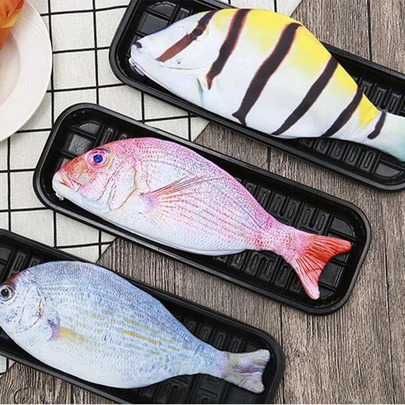 Pencil Bag Carp Pen Bag Realistic Fish Shape Make-up Pouch 3D Pancake Pen Case Estuche Escolar School Supplies Pencil Pouch