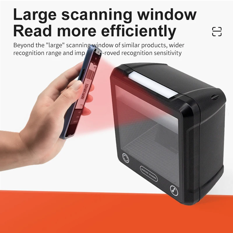 Handsfree 2D 1D Barcode Scanner Omnidirectional Desktop Automatic QR Bar Code Reader for  Supermarket Mobile Payment