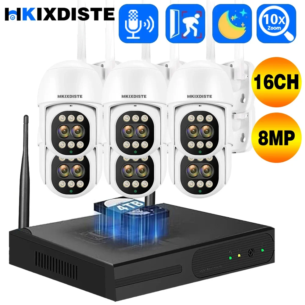 

10X Zoom 8MP Dual Lens WiFi Smart PTZ IP Camera Surveillance System With Color Night Vision Auto Tracking 16CH NVR CCTV System
