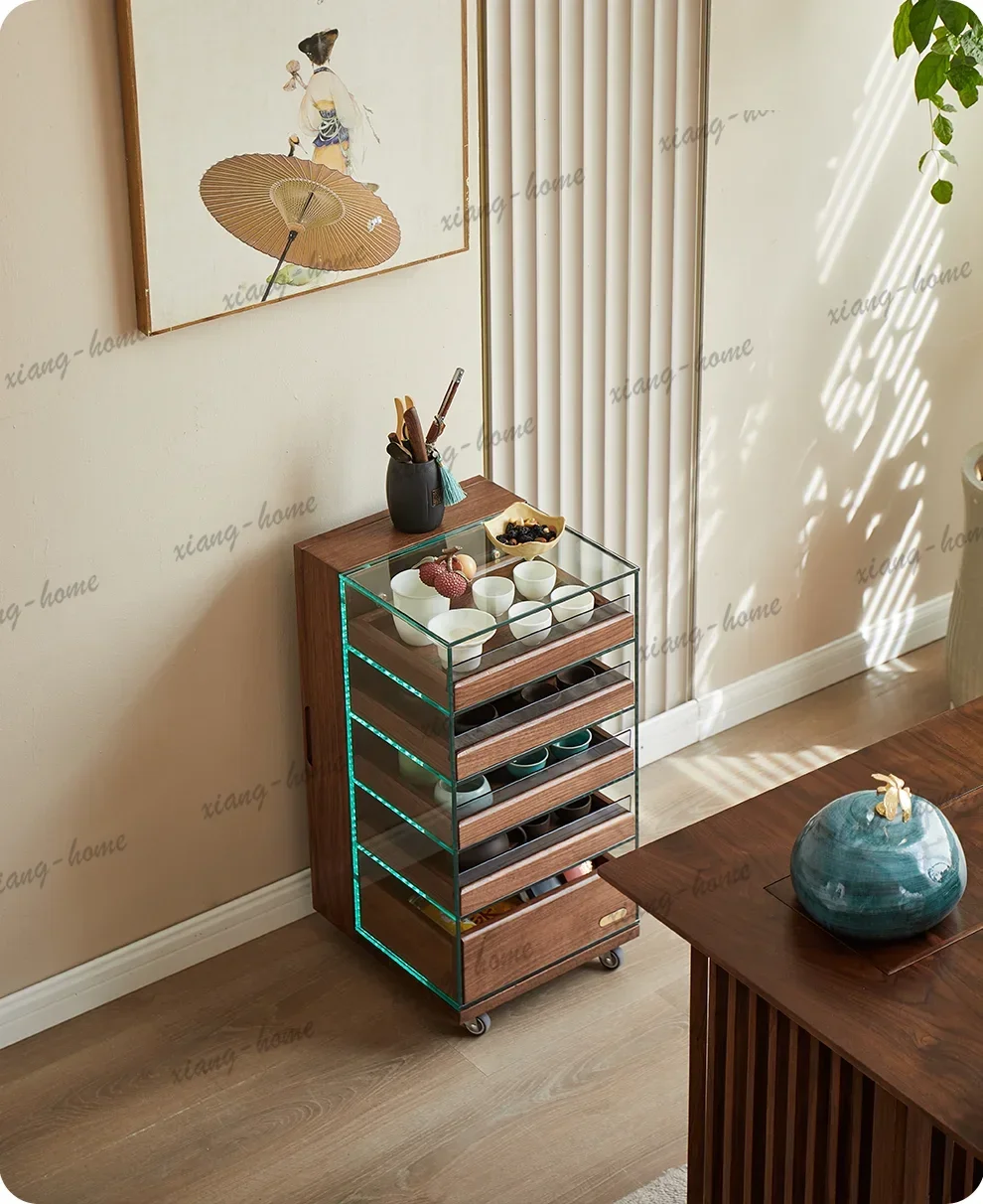 PG  side cabinet tea set storage living room solid wood locker side few household movable trolley