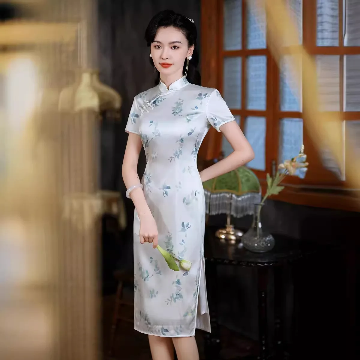 High Quality Real Silk Qipao Cheongsam Top Skirt Retro High-End Fashion Lady Chinese Style Wear Match Old Shanghai