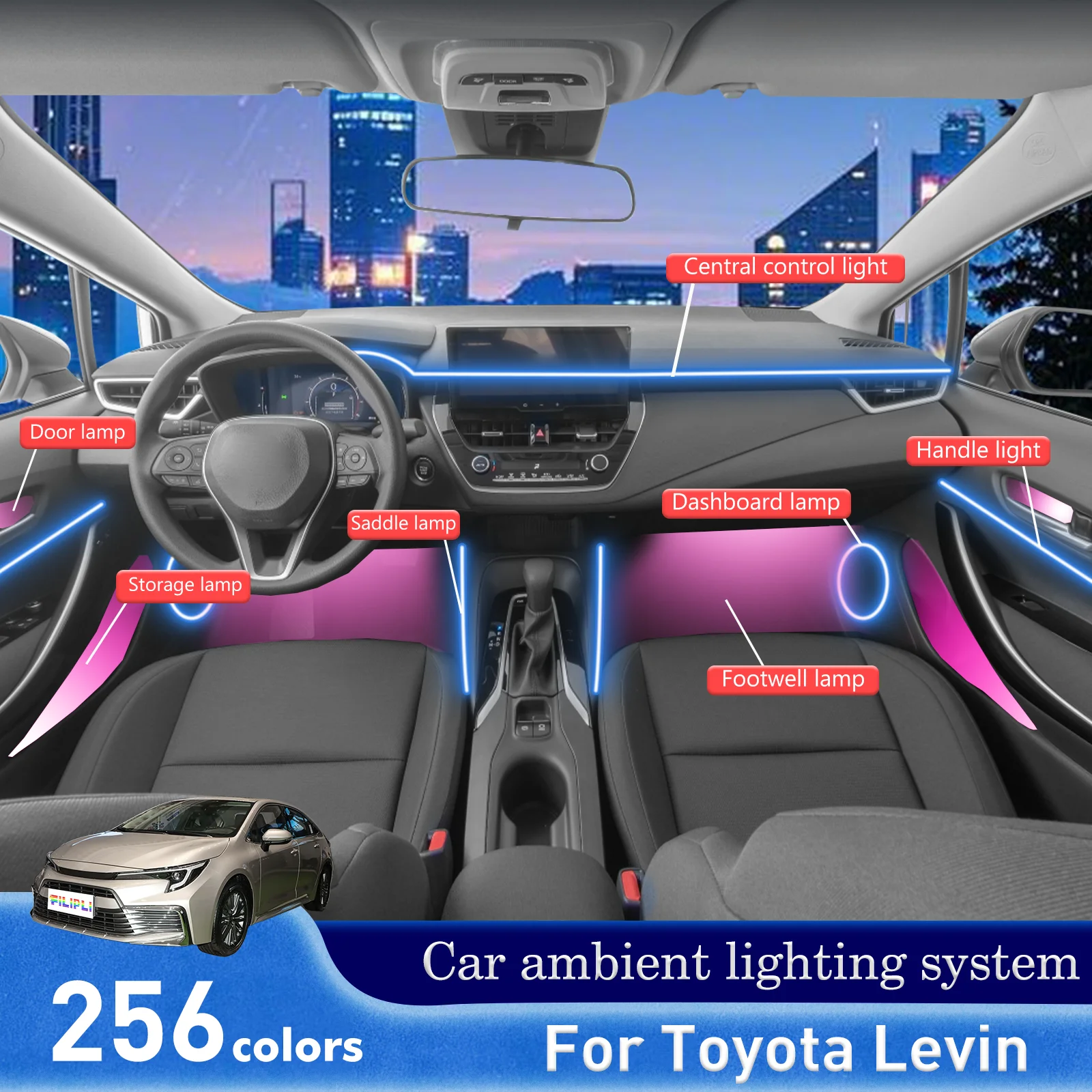 

For Toyota Levin Smart Remote Control RGB 64 Colors LED Automobile Inside Ambient Light Energy Saving Efficient Lamp Kit
