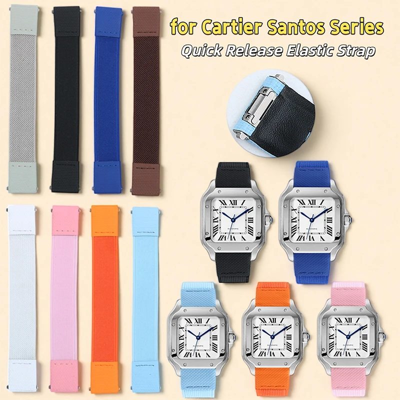 Elastic One-Piece Nylon FKM Watch Strap  For  for Cartier Santos WSSA0009 WSSA0010/0018/0013 Quick Release Replacement Bracelets