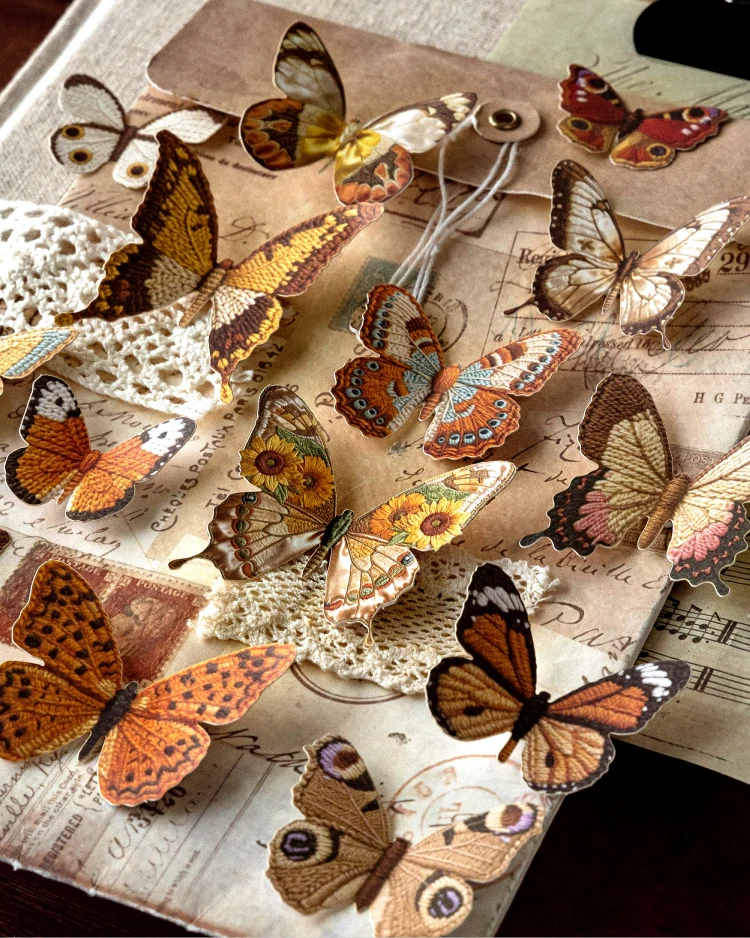 JIANQI 20 Stück/Packung Vintage Schmetterling Papieraufkleber DIY Dekorative Junk-Journal-Aufkleber für Scrapbook Etiketten Tagebuch Album Planer – Detail 3