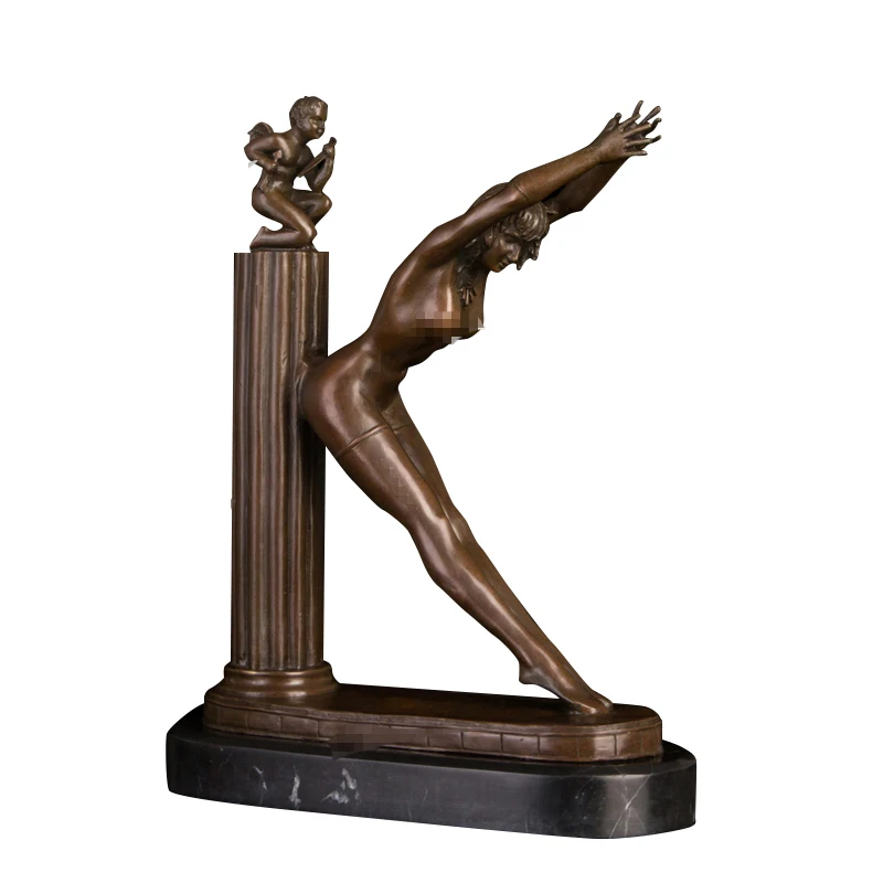 QW-433 Classical Statue Angle Baby Woman Bronze Sculpture for Home Desktop Decoration Vintage Metal Art