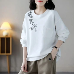 Spring Autumn New Round Neck Long Sleeve Fashion Sweatshirts Women High Street Printing Pure Cotton Pullovers Elegant Casual Top