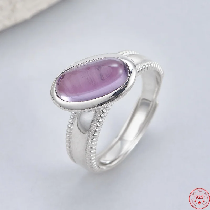 

Кольца из стерлингового серебра 925 пробы для женщин и мужчин, минималистичный конский глаз, натуральный аметист, высококачественное кольцо, ювелирные изделия, оптовая продажа