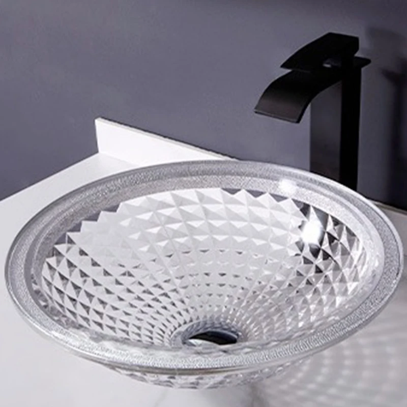 Light Luxury Bathroom Sinks Die-cast Tempered Glass Washbasin Crystal Modern Art Countertop Basin With Faucet Sets 420*420*140mm