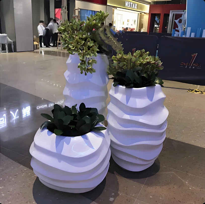 FRP Corrugated Flower Pot Combination Hotel Commercial Center Leisure Fiberglass Flower Pot Bonsai