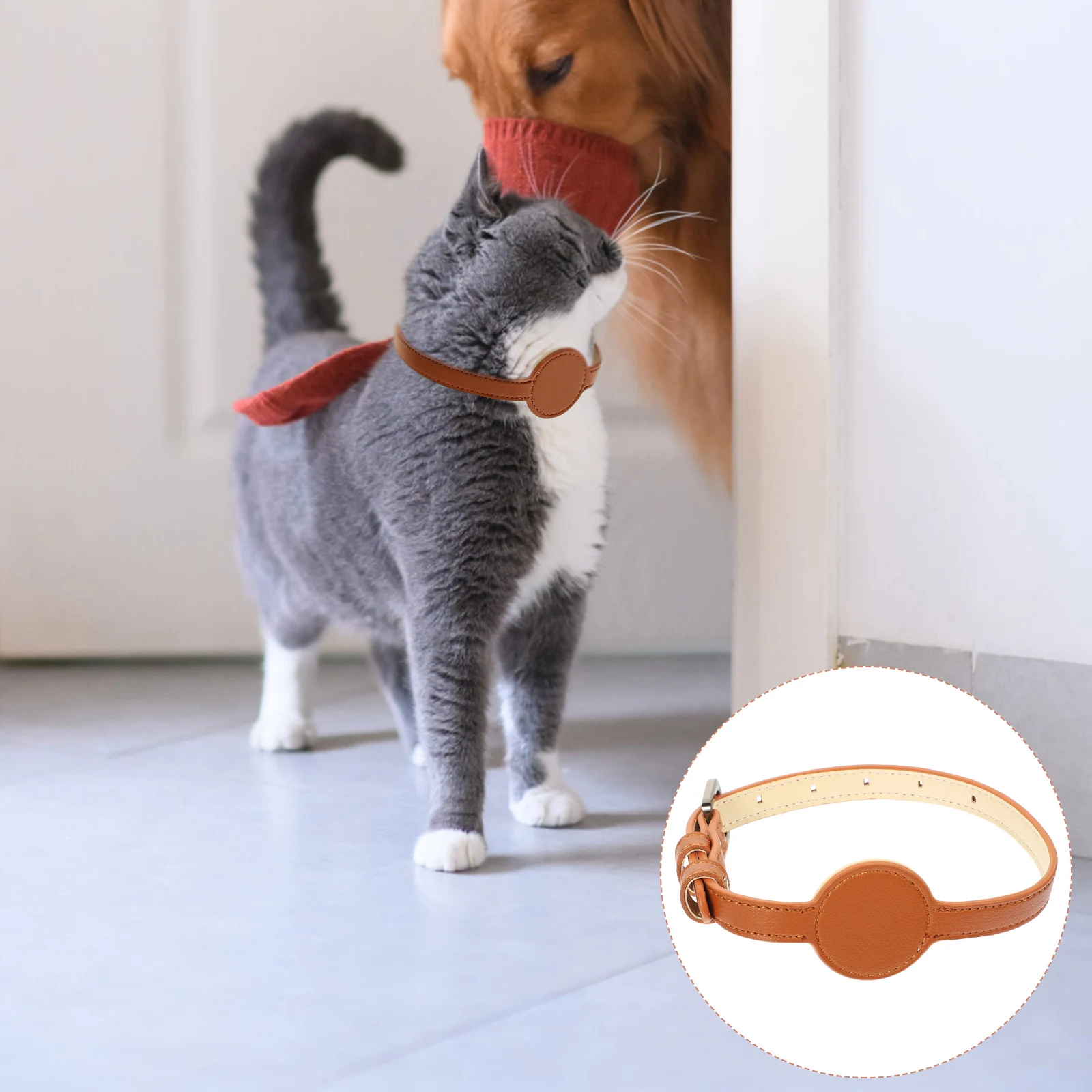 

Adjustable Pet Collar For Outdoor Anti-Lost Tracer Lightweight Pu Design Cat Puppy Neck Collar Ornament Decorative Anti-Scratch