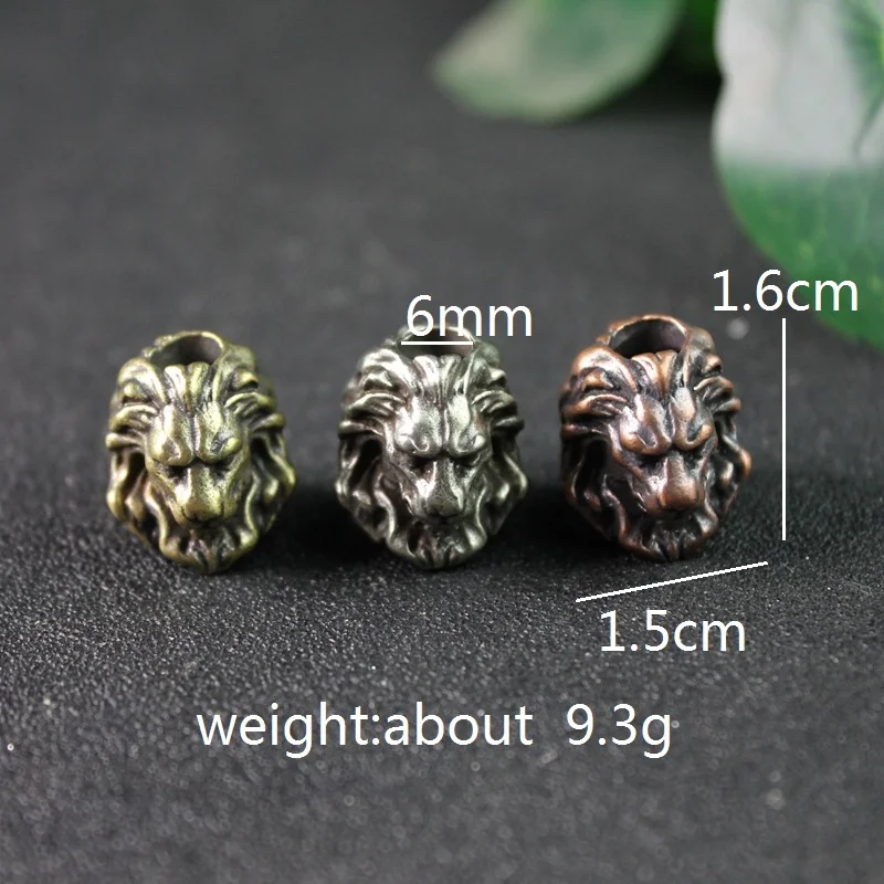 Brass Lion King Knife Pendants Bead Vintage Umbrella Rope Beads EDC Outdoor Flashlight DIY Paracord Lanyard Bracelet Accessories