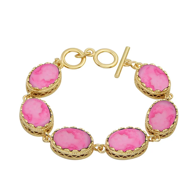 

Rose Pink Lady Queen Cameo Bracelet For Women Gold Color Fashion Flower Cameo Women Bracelet