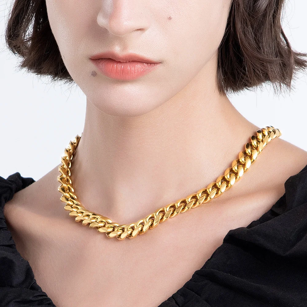 ENFASHION Punk Wide Chain Necklace For Women Gold Color Vintage Necklaces Stainless Steel Choker Fashion Jewelry Collier P203187