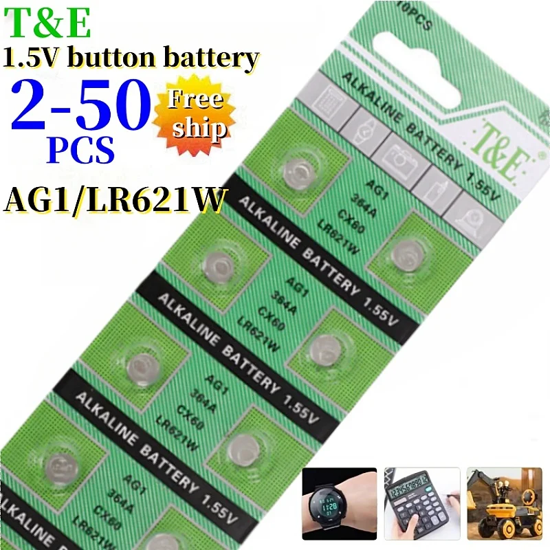 2-50PCS 1.55V AG1 13mAh LR621 364 164 531 SR621 SR621SW SR60 CX60 Button Battery For Watch Toys Remote Cell Coin Batteries