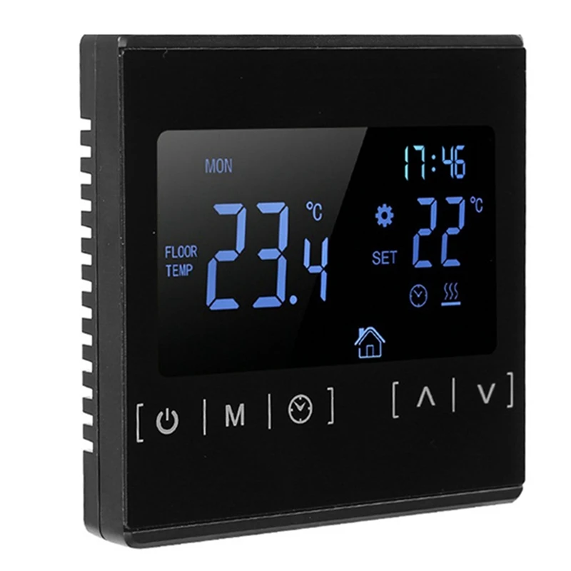 

LCD Touchscreen Thermostat Floor Heating System Temperature Controller Floor Heating System Thermoregulator AC 85-250V (Black)