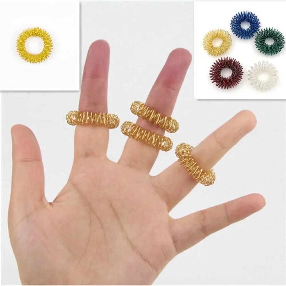 Portable 5pcs Mini Finger Massage Rings Spring Acupuncture Ring Body Massager Relax Press Pains Relief elderlyHand Massage Tools