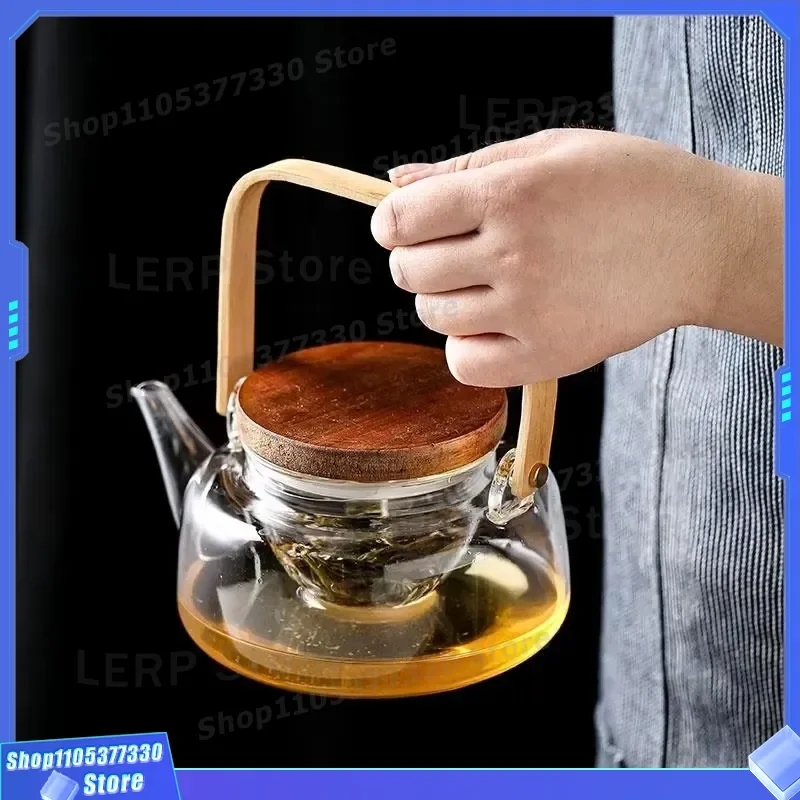 Bohemian Style Heat Resistant Glass Teapot Set With Filter And Solid Wood Tray For Flower Tea Brewing Household Kettle Dwax