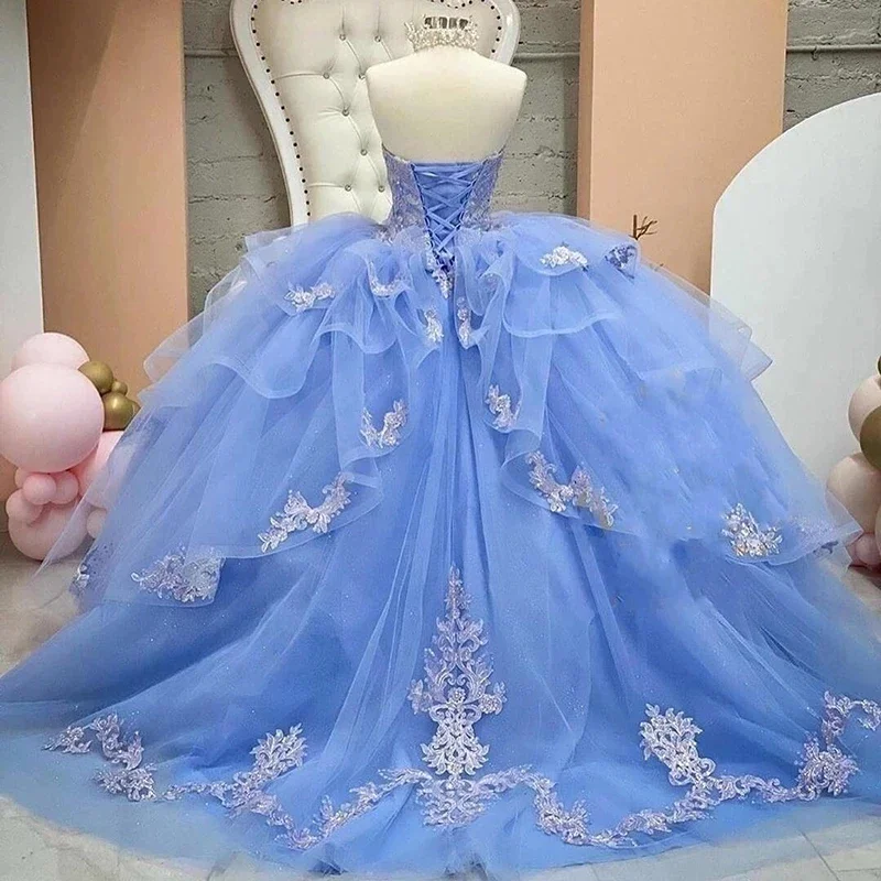 فستان Quinceanera أزرق عتيق ، كشكشة ، مزخرف ، تول ، سندريلا ، عيد ميلاد ، حفلة موسيقية ، حفلة ، حبيبة القلب ، 15 عامًا