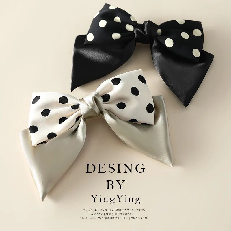 Large Size Bowknot Hairclip Barrette Black and White Dot Fashion Korean Fashion Hairpins for Women and Girls