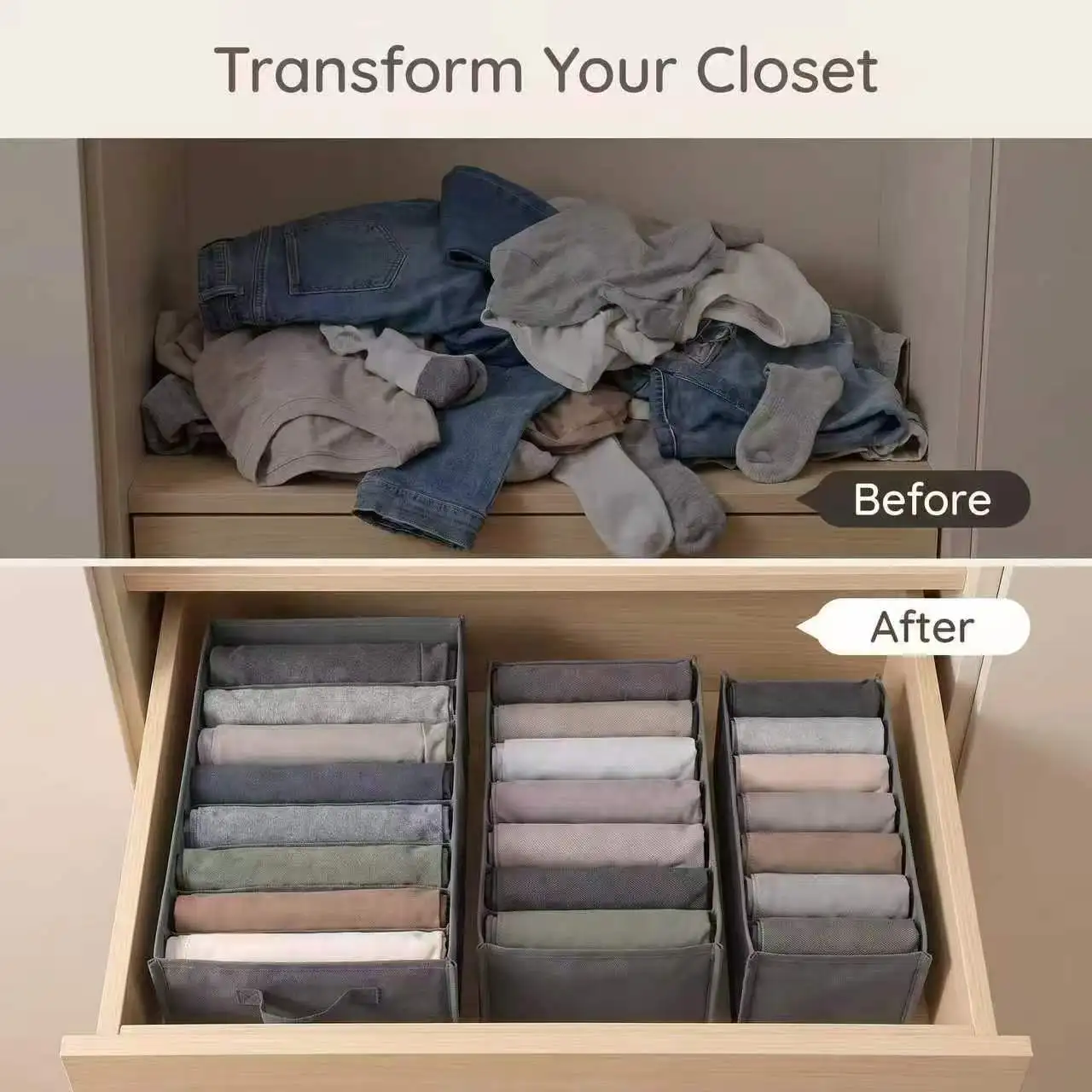 Grey Storage Box One Grid for One Item Wardrobe Organizer Clothes Underwear Clothing Home Organization Garden