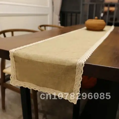 

Rustic Hessian Imitation Linen Table Runner, Burlap Lace, Jute TV Cabinet, Home Decoration, Wedding Party, 30x250cm