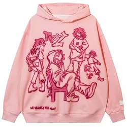 2023 Men Streetwear Pink Hoodie Sweatshirt Funny Cartoon Graphic Hoodie Autumn Harajuku Anime Hooded Pullover Hip Hop Hipster