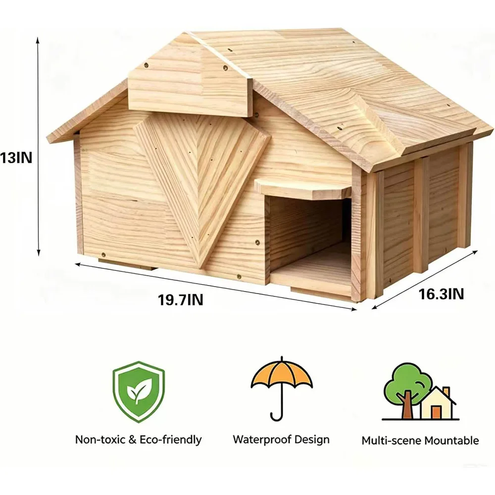 Sloped Roof Solid Wood Hedgehog House, Mortise and Tenon Sleeping Den for Indoor Outdoor Landscaping