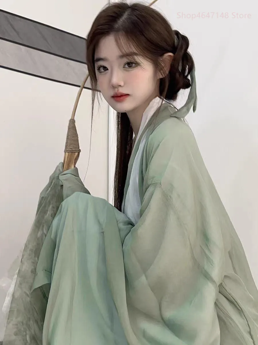 

Hanfu Dress Women Ancient Chinese Traditional Hanfu Set Female Cosplay Costume Summer Hanfu Green Jacket With White Dress Sets