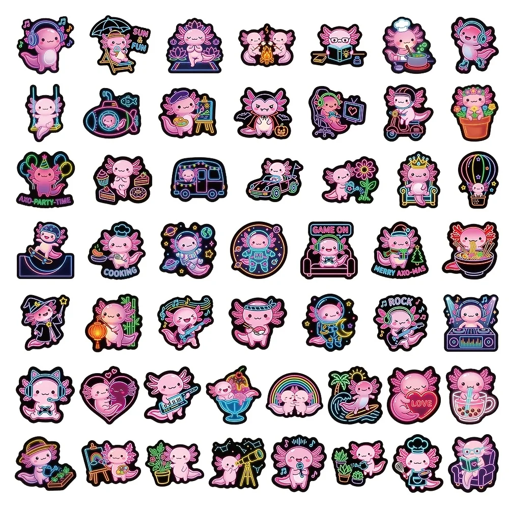 50pcs Cool Neon Axolotl Stick - Laptop Accessories Cool review and price