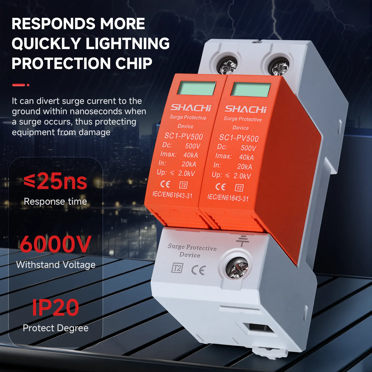 DC Surge Protective Device 500V 600V 800V 1000V 10KA-20KA 20KA-40KA House Surge Protector Protective Low-voltage Arrester Device